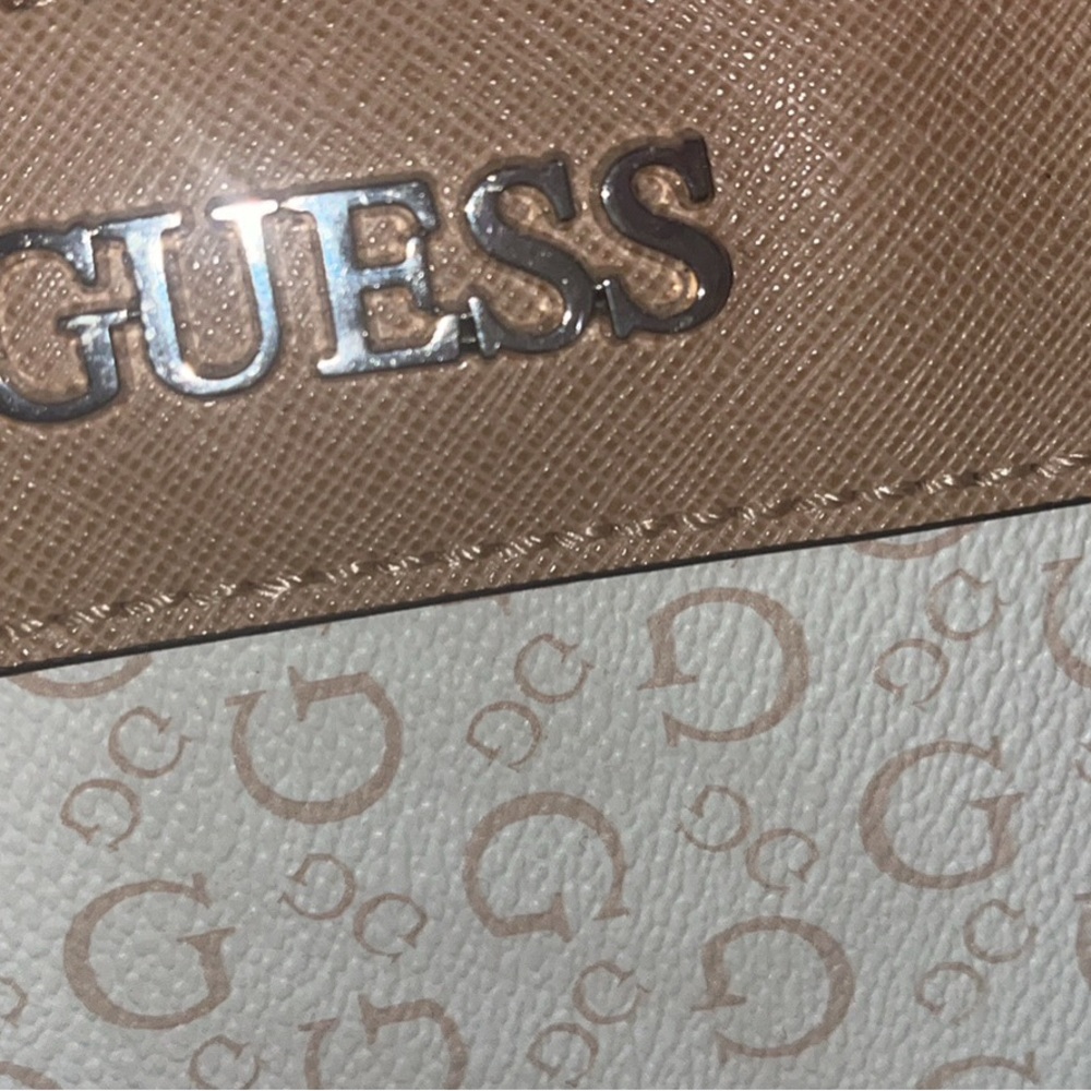 Guess Tan and Cream Shoulder Bag with Iconic Branding